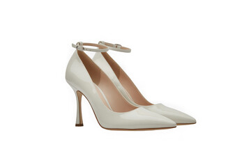 Elegant white patent leather stiletto high heel shoes isolated on transparent background
