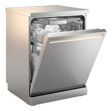 Energy-efficient dishwasher with a delay start feature for overnight use.