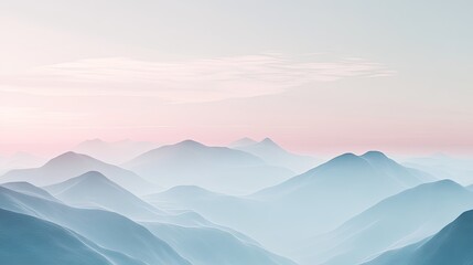 Obraz premium Serene Misty Mountain Range at Dawn with Soft Pink and Blue Hues