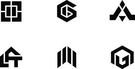 Obraz premium Modern Geometric Abstract Logo Collection - Minimalist Hexagon and Bold Lettering Vector Symbols