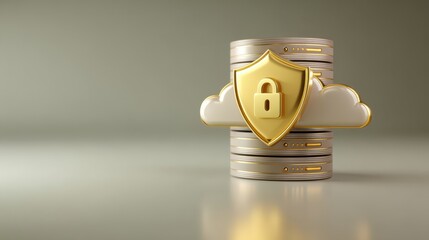 Golden cloud with secure lock atop its form golden cloud icon features prominent lock denoting security