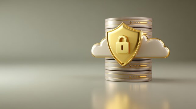 Golden cloud with secure lock atop its form golden cloud icon features prominent lock denoting security - Powered by Adobe