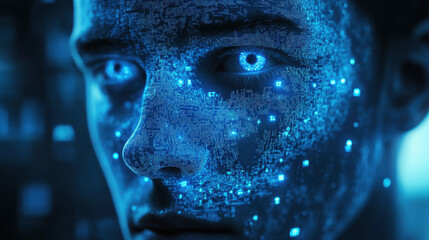 Futuristic Portrait of a Person with Digital Elements and Neon Glow
