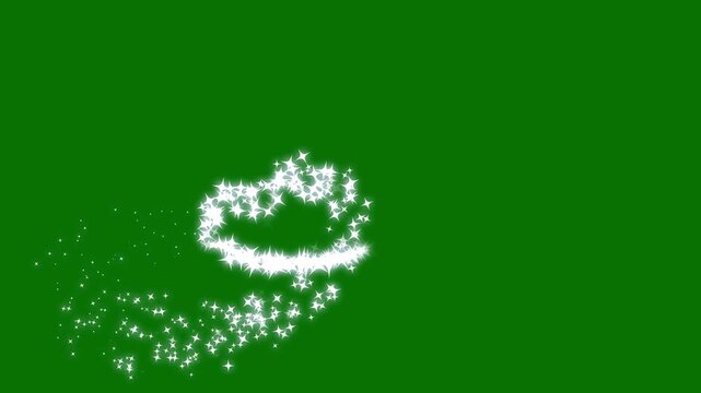 14 February Valentine heart-shaped animation on green screen with sparkling glitter stars, glowing doodle particles, soft twinkle effects, and floating love shapes forming a romantic motion design.