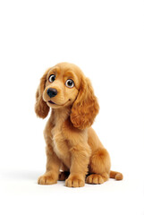 Cute animated Golden Spaniel Puppy Character Sitting on White Background
