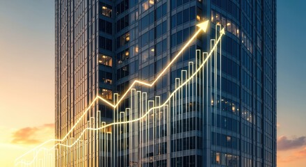 Skyscraper with glowing growth chart