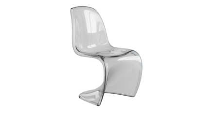 Modern transparent chair isolated on transparent background, showcasing sleek design and minimalist style in a studio setting