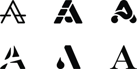 Modern Letter A Monogram Logo Collection - Minimalist Geometric Initial A Typography Vector Symbols
