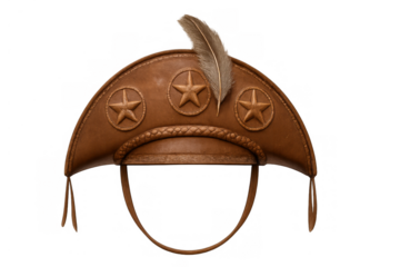 Cangaceiro hat, a traditional leather headwear from brazil's northeast sertão, with feather and stars, transparent background