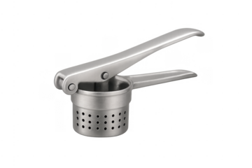 Stainless steel potato ricer kitchen gadget with transparent background