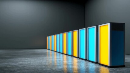 Modern data center with colorful server racks and dramatic lighting for technology enthusiasts - Powered by Adobe