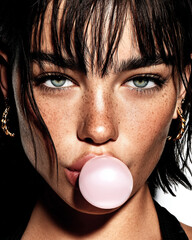 Pop-Art Fashion Editorial Portrait with Pink Bubble Gum