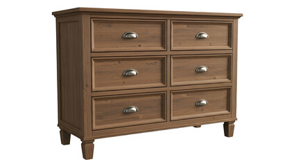 Brown wooden dresser with six drawers isolated on transparent background
