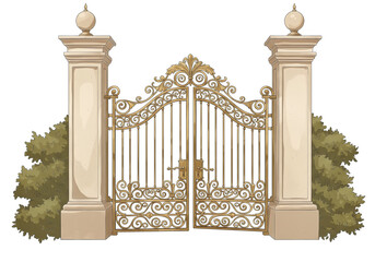 Fototapeta premium Ornate Metal Gate with Pillars Entrance.