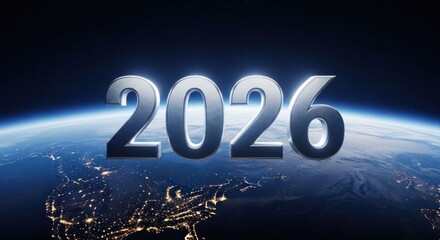 Year 2026 superimposed over Earth from space