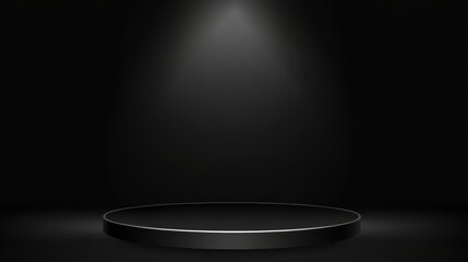 Black podium lit by side spotlight empty stage features black podium under bright illumination