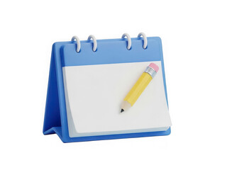Blue notepad with yellow pencil isolated on transparent background