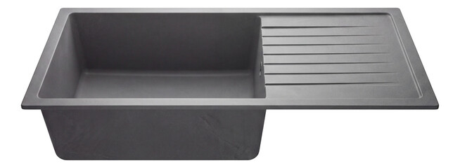Durable quartz rectangular kitchen sink with a grooved drainboard, ideal for busy homes.