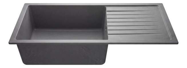 Durable quartz rectangular kitchen sink with a grooved drainboard, ideal for busy homes.