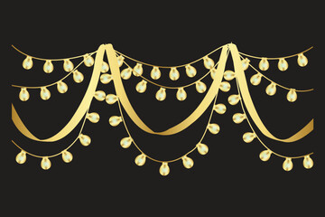 Christmas Lights Isolated on Transparent Backgound. Festive Colorful Christmas Lights String Decoration. Vector Graphic for Christmas Cards, Banners, Poster, Web