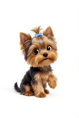 Cute animated Yorkshire Terrier Puppy Cartoon Character with Blue Bow
