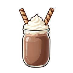Chocolate drink in a jar with whipped cream and wafer sticks