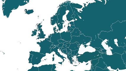 Naklejka premium A detailed map displays the continent of Europe with its distinct national borders clearly outlined against a clean white background, showcasing the geographical layout of various countries.