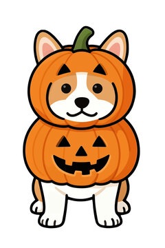 Cute corgi dog in Halloween pumpkin costume