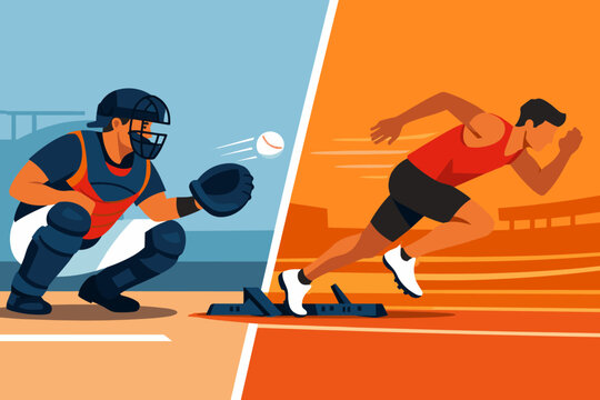 Dynamic dual: baseball catcher and sprinter in action