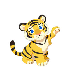 Cute tiger cub waving with playful expression