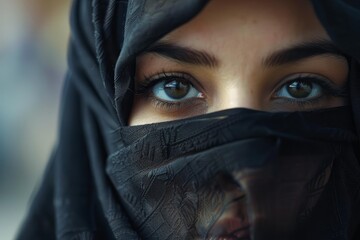 Close up of a muslim woman with beautiful eyes wearing a niqab