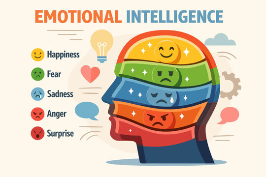 Emotional intelligence concept with infographic of human head and emotions