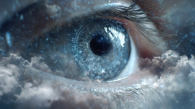Close up of human eye with integrated digital interface advanced digital interface integrated within human optical system - Powered by Adobe