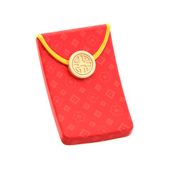 Shiny 3D Render Red Ang Bao Envelope with Golden Ornament Decoration