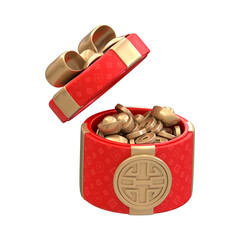 Elegant 3D Rendering of Gift Box Filled with Gold Coins and Ingots