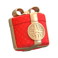 Elegant 3D Rendered Red and Gold Chinese New Year Gift Box