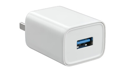 White USB charger isolated on transparent background