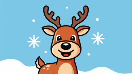Fototapeta premium Playful cartoon reindeer illustration with winter background
