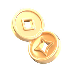 Shiny Realistic Golden Chinese Coin Symbol of Luck and Prosperity