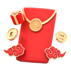 Modern 3D Angpao with Gift Box and Coin Ornament for Lunar Event