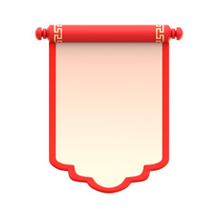 Elegant 3D Rendered Traditional Chinese Scroll Banner with Golden Accents and Red Border