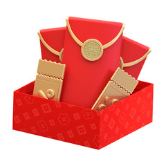 Realistic 3D Rendering of Red Envelope Ang Pao Gift Box Illustration
