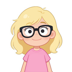 Smiling cartoon girl with glasses and pink shirt