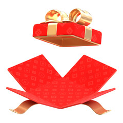 3D Rendered Detailed Opened Gift Box with Shiny Ribbon Celebration