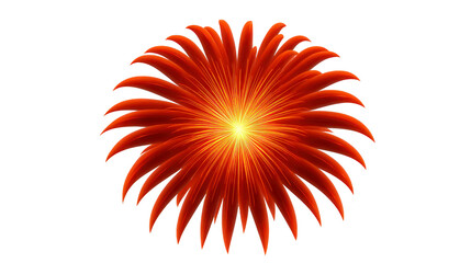 Obraz premium Radiant orange abstract flower with glowing yellow center, symmetrical petals, and vibrant energy, isolated on transparent background, evokes sense of celebration and creativity