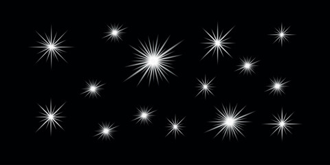 Abstract starry night fireworks vector background with glowing lights effects