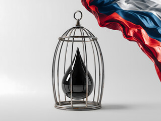 Russian oil under sanctions symbolized by caged black oil drop