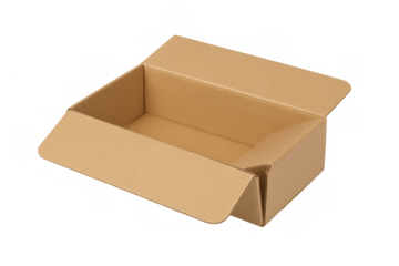 Open cardboard box ready for packaging, shipping, moving, storage, or e-commerce delivery on a transparent background