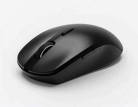 Sleek black computer mouse on white background