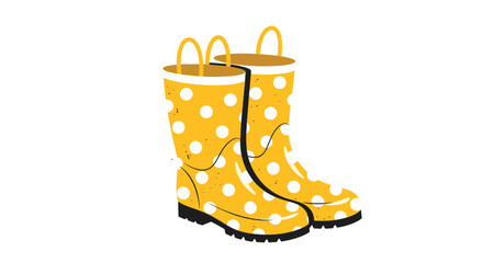 Cute and cheerful yellow rain boots with a white polka dot pattern perfect for spring or autumn rainy weather days.